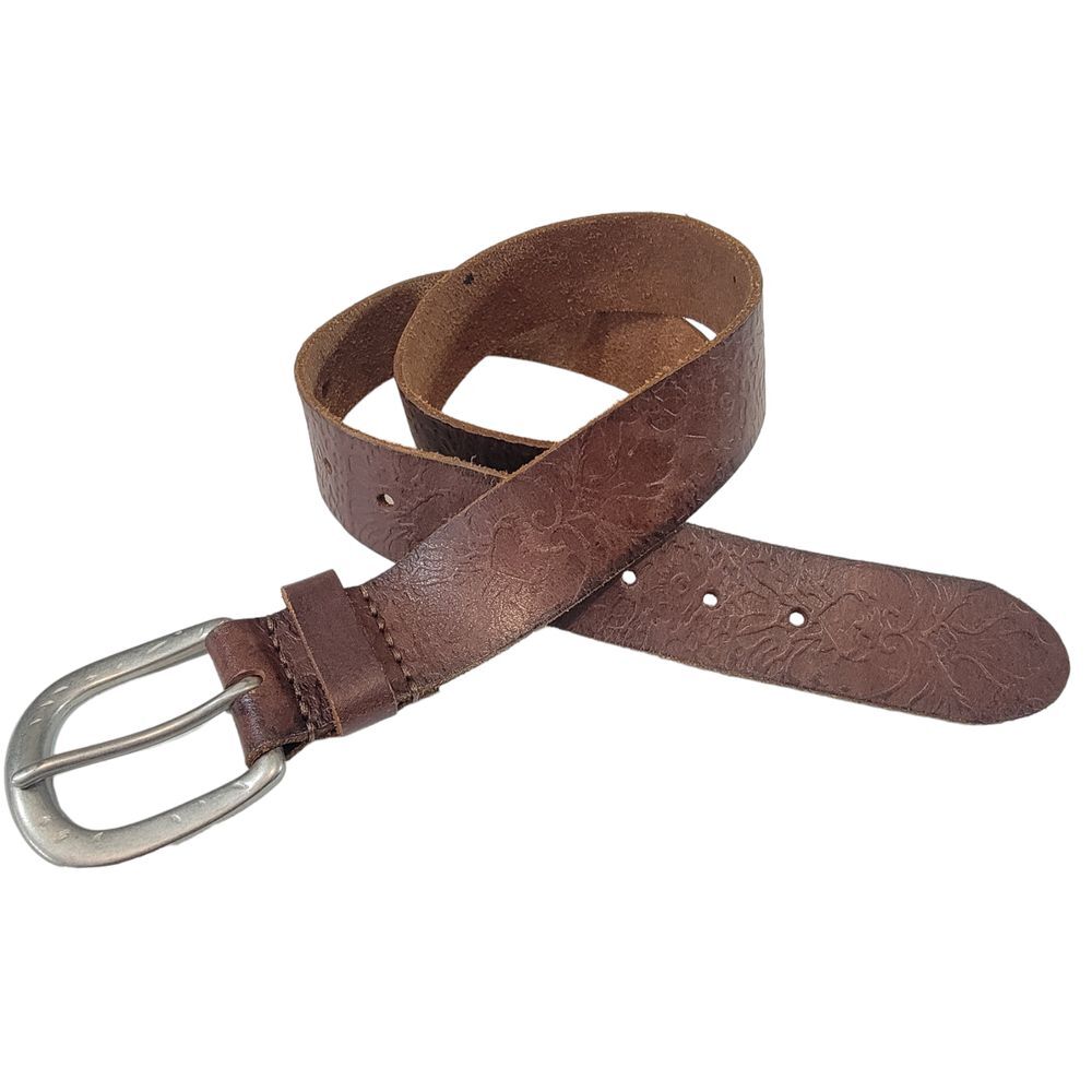 American Eagle S/P Brown‎ Tooled Embossed Floral Genuine Leather Belt 31"-37"